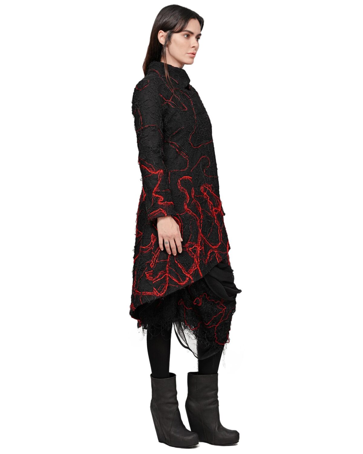 MINOAR - Fiber Bond Magma Coat, Women's black cotton coat with Fiber-Bond texture - 5