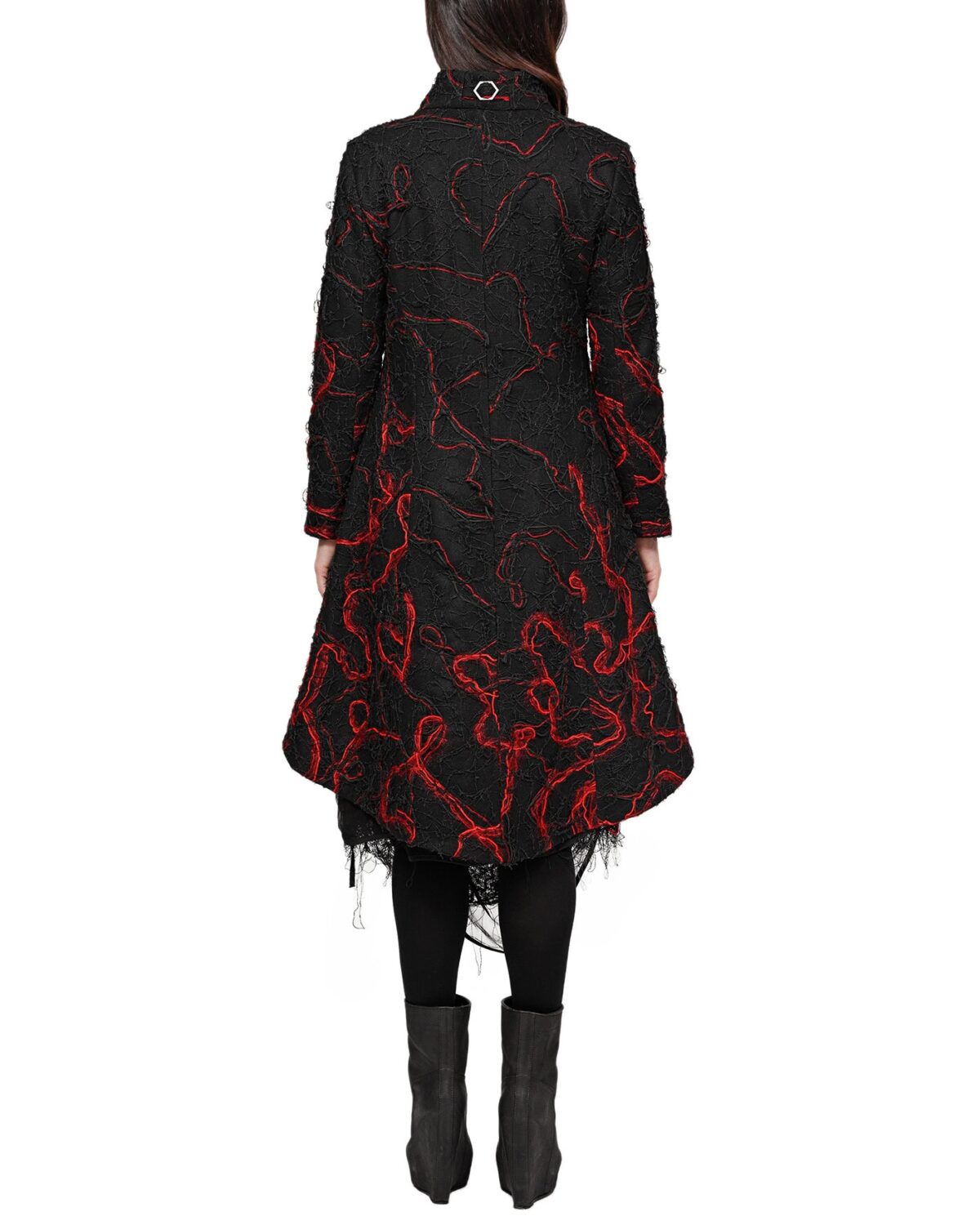 MINOAR - Fiber Bond Magma Coat, Women's black cotton coat with Fiber-Bond texture - 7