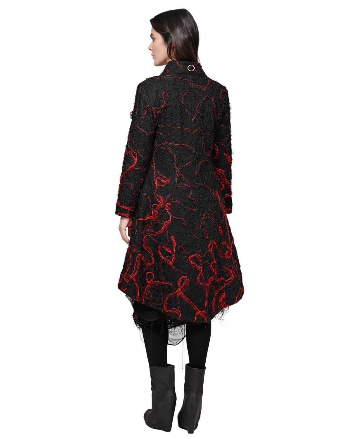 MINOAR - Fiber Bond Magma Coat, Women's black cotton coat with Fiber-Bond texture - 6