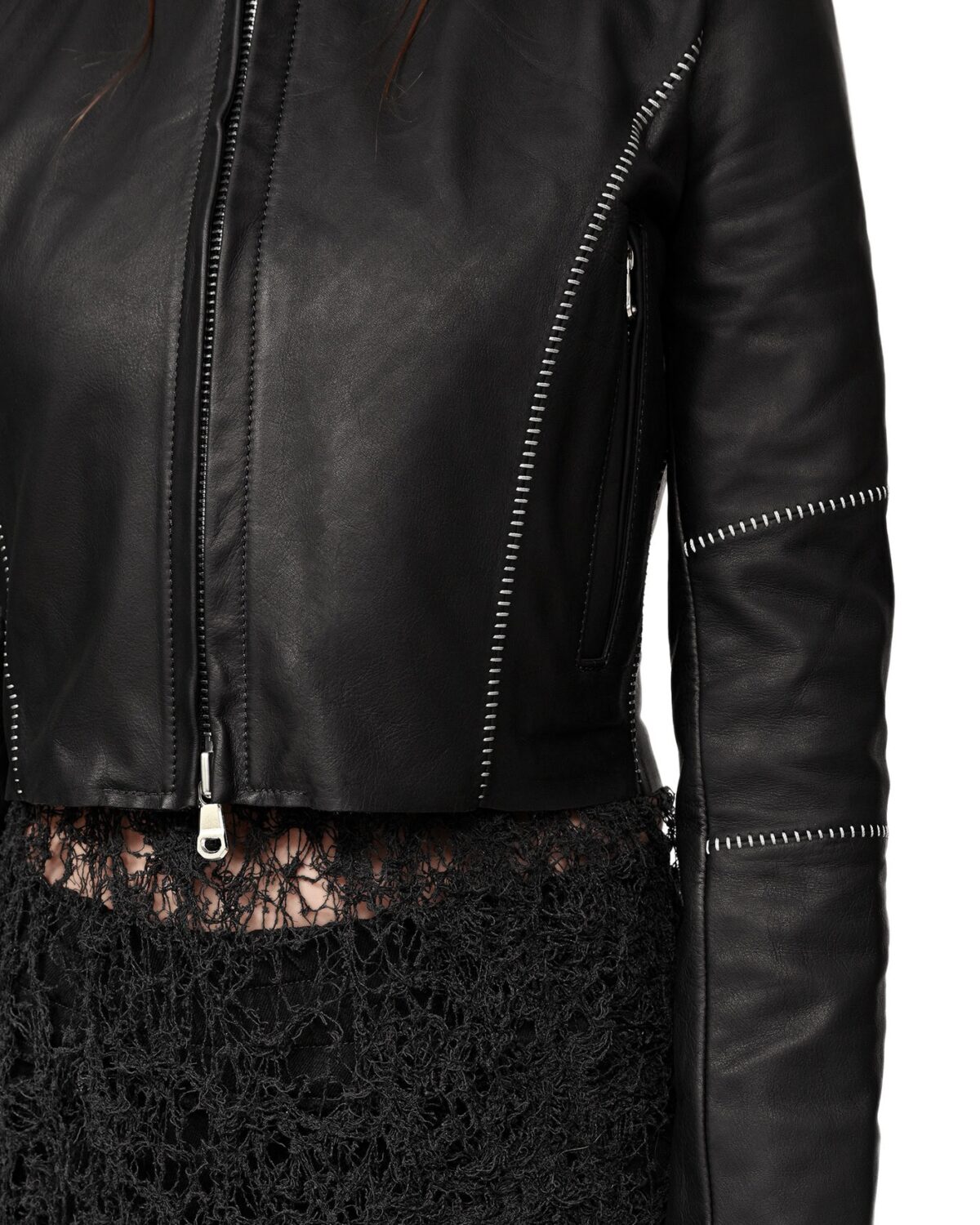 MINOAR - Biker Horse Leather Jacket, Women's black leather jacket with multi-segment construction - 8