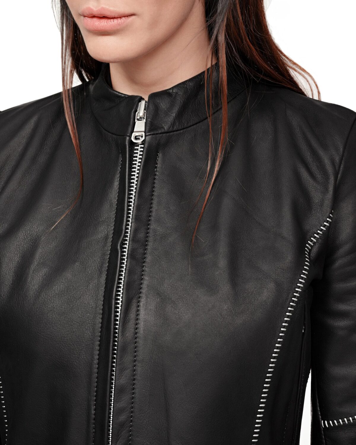 MINOAR - Biker Horse Leather Jacket, Women's black leather jacket with multi-segment construction - 7