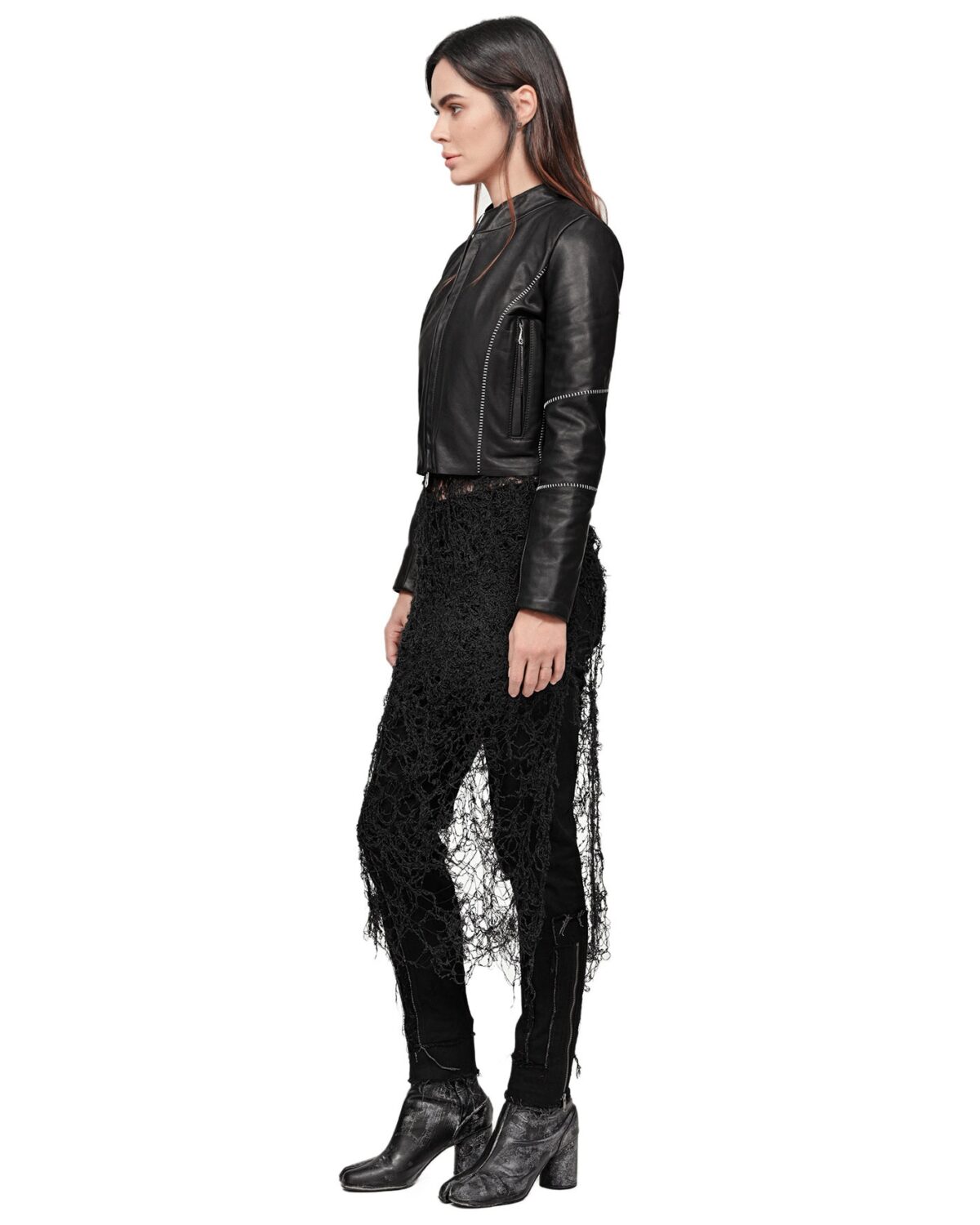 MINOAR - Biker Horse Leather Jacket, Women's black leather jacket with multi-segment construction - 5