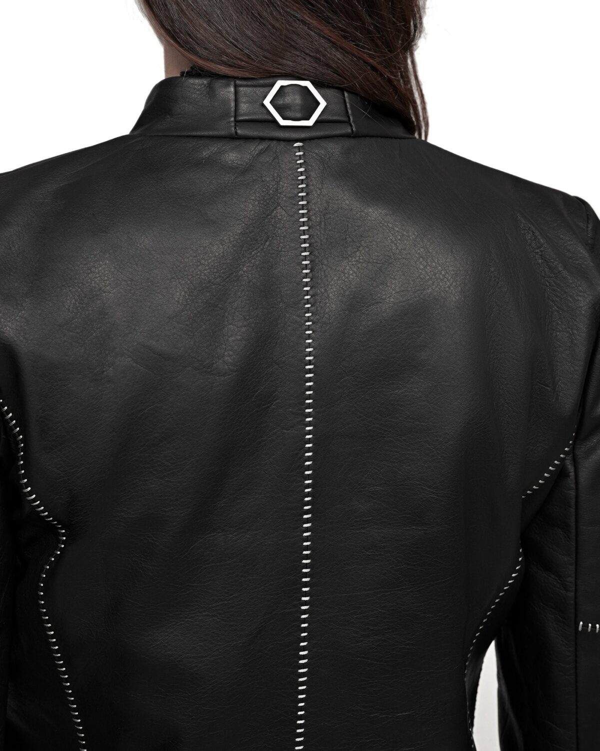 MINOAR - Biker Horse Leather Jacket, Women's black leather jacket with multi-segment construction - 12
