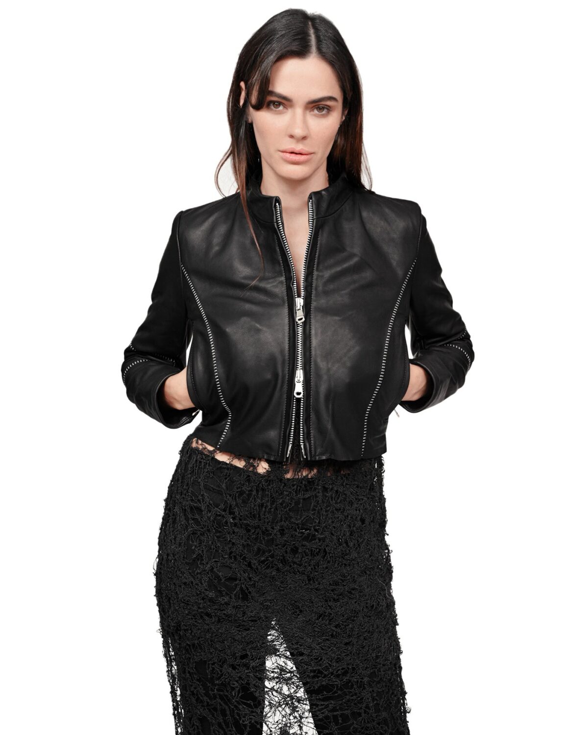 MINOAR - Biker Horse Leather Jacket, Women's black leather jacket with multi-segment construction - 3