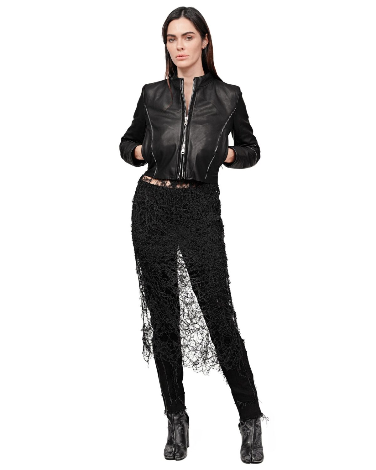 MINOAR - Biker Horse Leather Jacket, Women's black leather jacket with multi-segment construction - 6