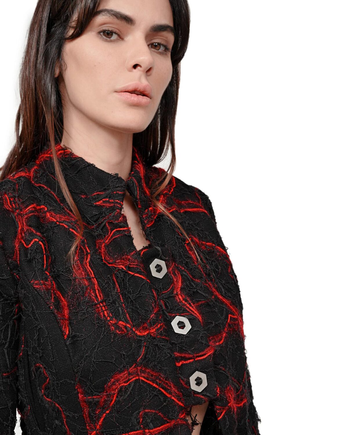 MINOAR - Fiber Bond Magma Crop Jacket, Women's black cotton jacket with Fiber-Bond texture - 7