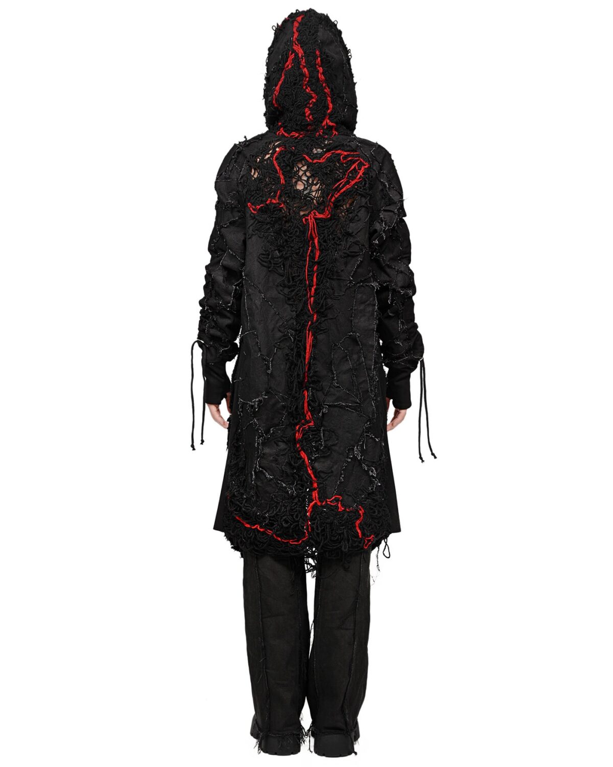 MINOAR - Fiber Bond Lava Patch Hooded Cardigan, Women's black cotton cardigan with Fiber-Bond texture - 5