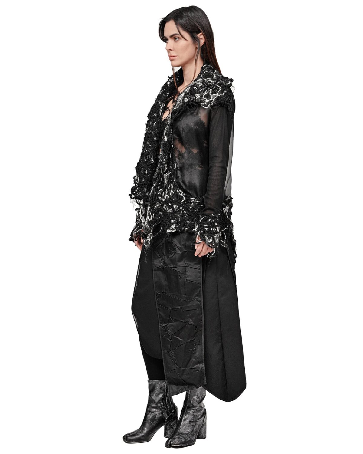 MINOAR - Grand Fiber Bond Silk Drape Shirt, Women's black cotton shirt with Fiber-Bond texture - 3
