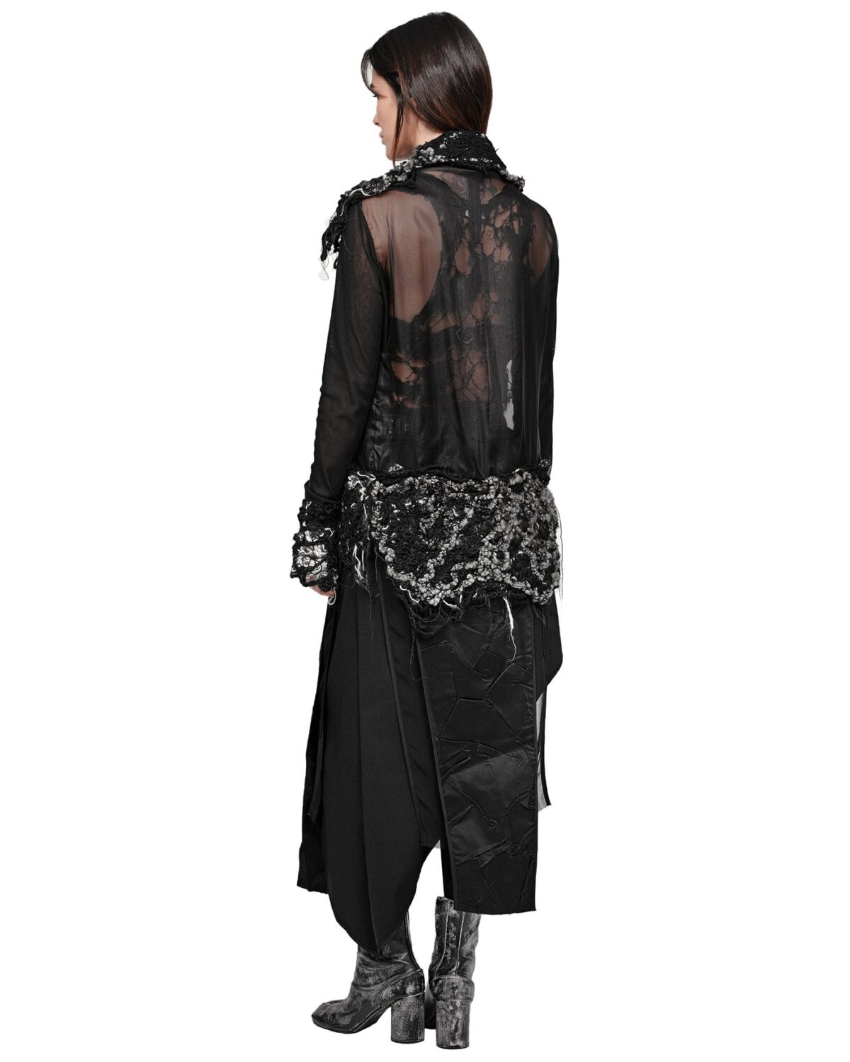 MINOAR - Grand Fiber Bond Silk Drape Shirt, Women's black cotton shirt with Fiber-Bond texture - 4