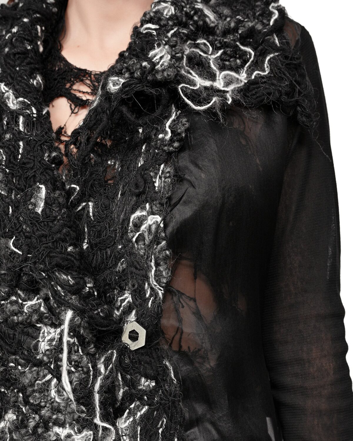MINOAR - Grand Fiber Bond Silk Drape Shirt, Women's black cotton shirt with Fiber-Bond texture - 7