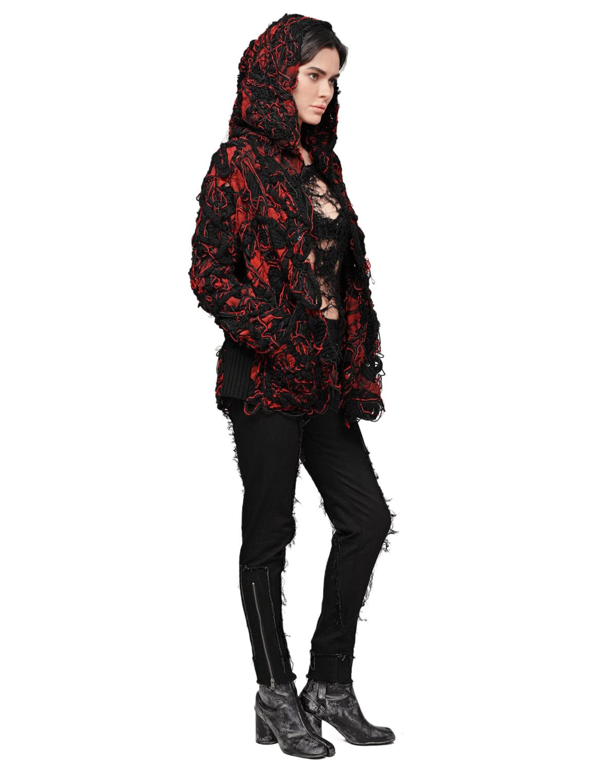 MINOAR - Fiber Bond Volcano Hooded Cardigan, Women's black cotton cardigan with Fiber-Bond texture - 7