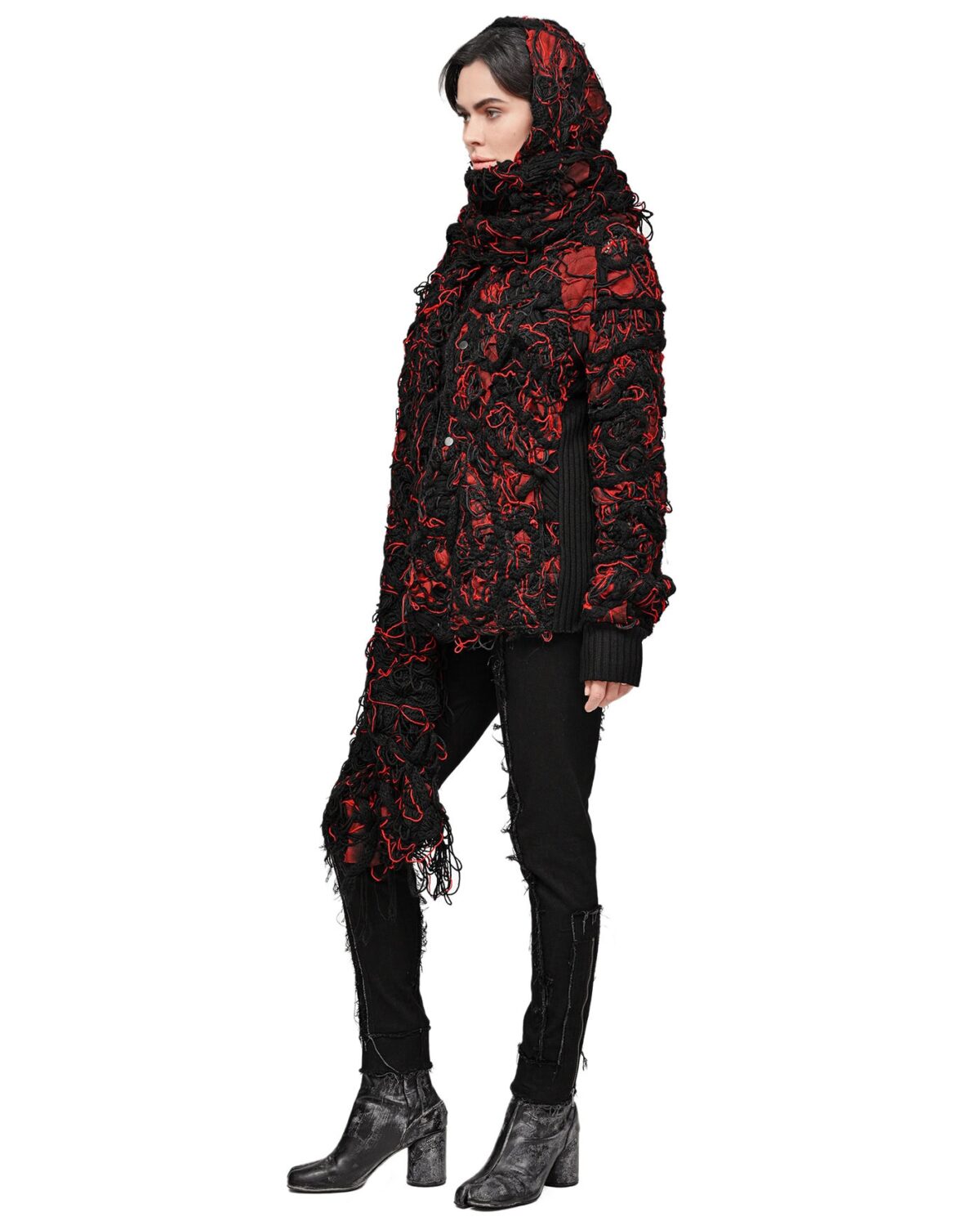 MINOAR - Fiber Bond Volcano Hooded Cardigan, Women's black cotton cardigan with Fiber-Bond texture - 5
