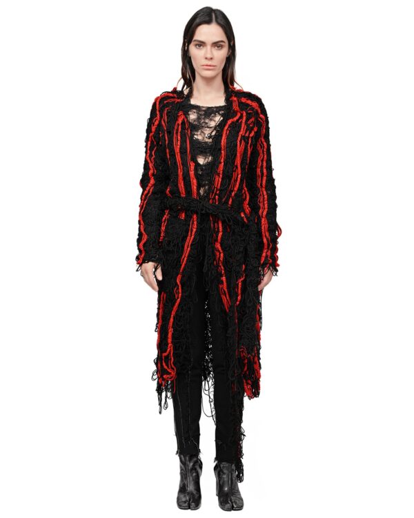 MINOAR - Fiber Bond Oracle Long Cardigan, Women's black wool cardigan with Fiber-Bond texture - 1