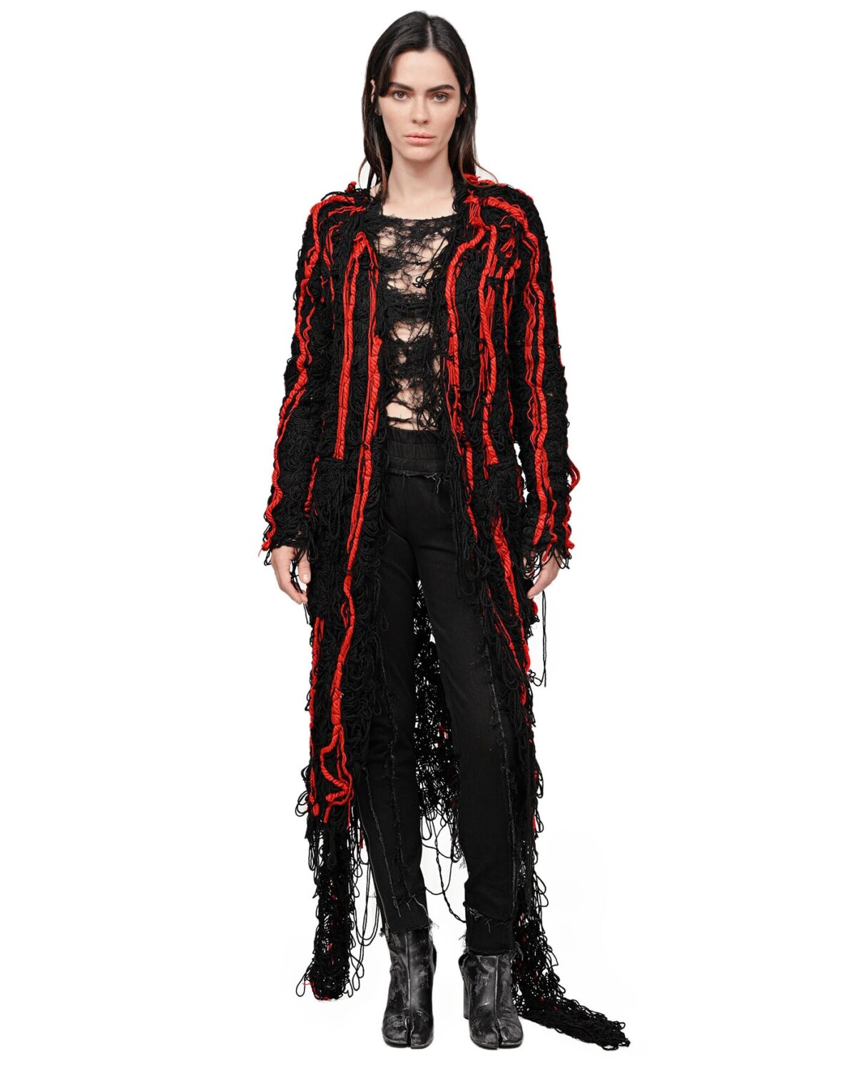 MINOAR - Fiber Bond Oracle Long Cardigan, Women's black wool cardigan with Fiber-Bond texture - 3