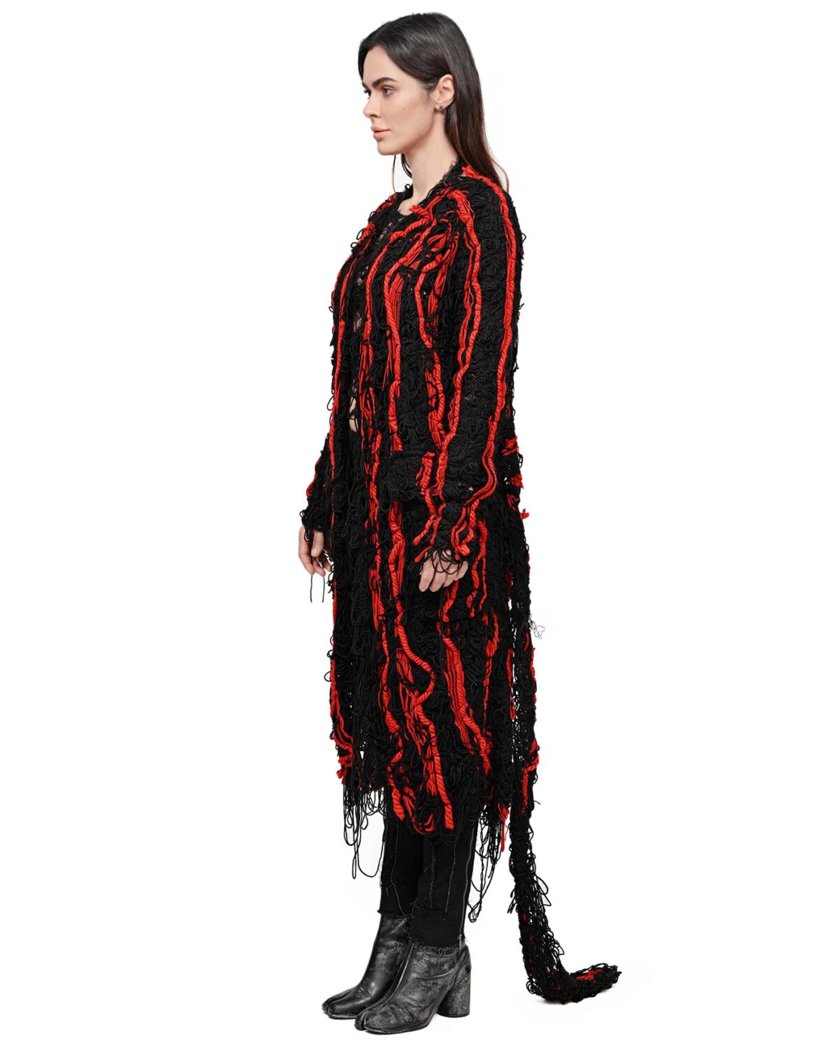 MINOAR - Fiber Bond Oracle Long Cardigan, Women's black wool cardigan with Fiber-Bond texture - 4