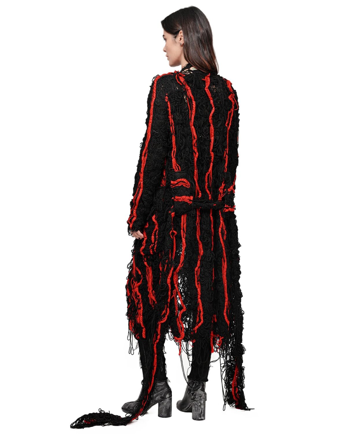MINOAR - Fiber Bond Oracle Long Cardigan, Women's black wool cardigan with Fiber-Bond texture - 5