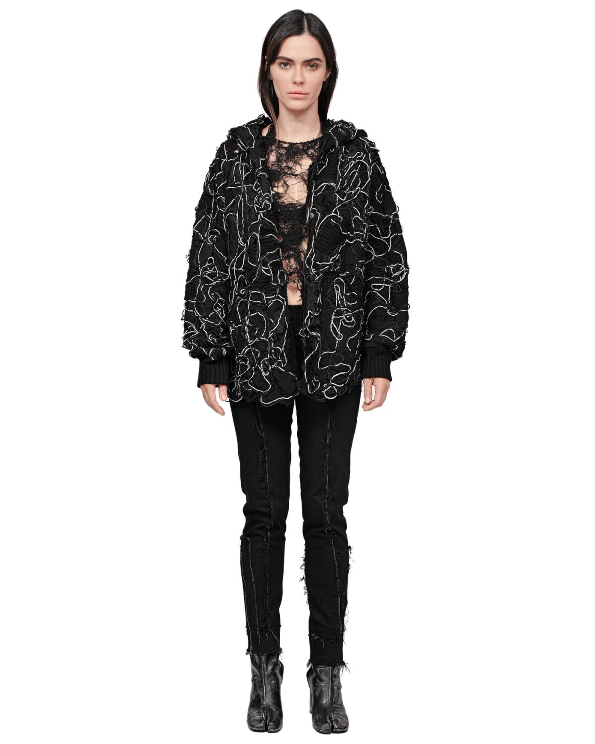 MINOAR - Fiber Bond Ashes Hooded Cardigan, Women's black cotton cardigan with Fiber-Bond texture - 3