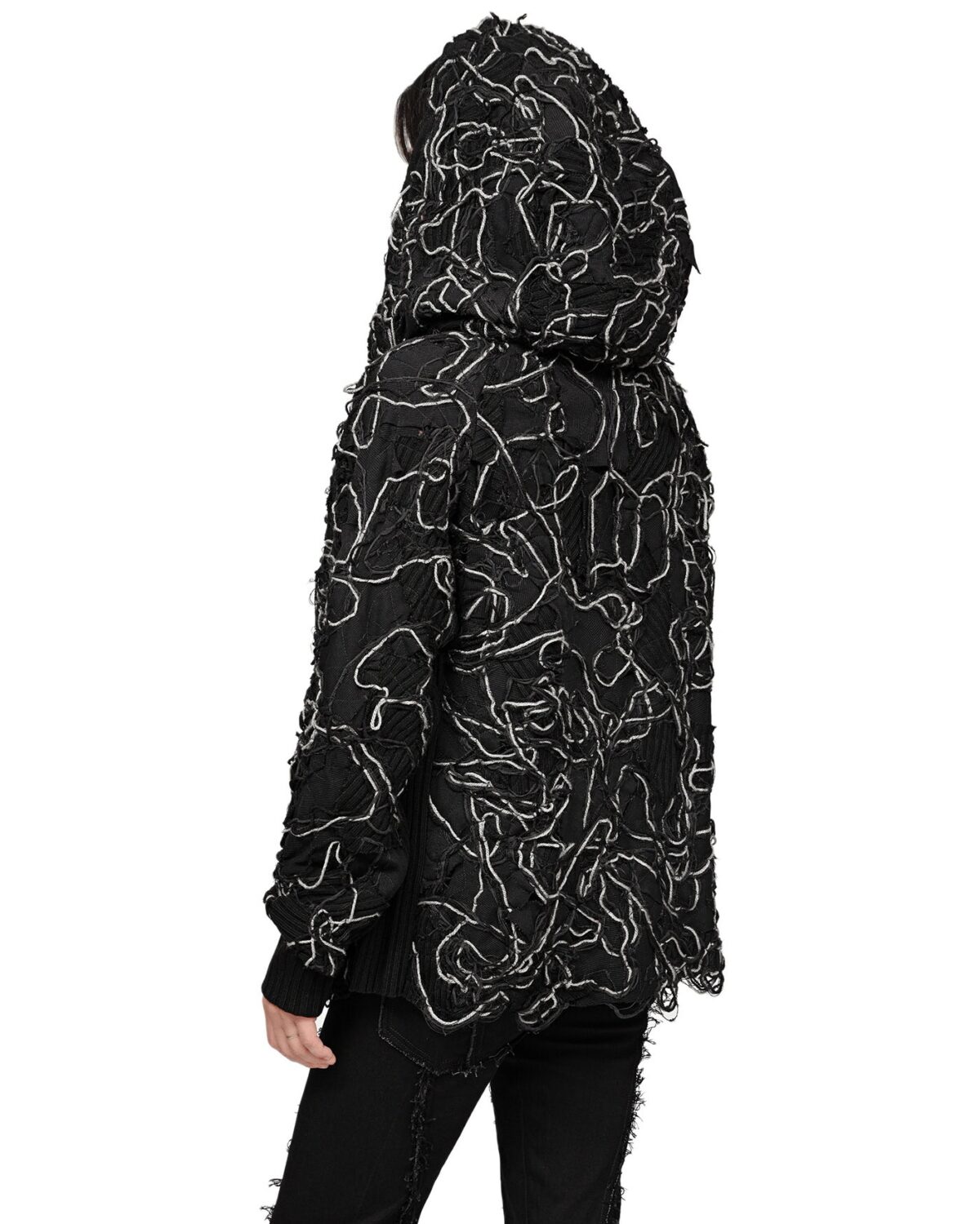 MINOAR - Fiber Bond Ashes Hooded Cardigan, Women's black cotton cardigan with Fiber-Bond texture - 5