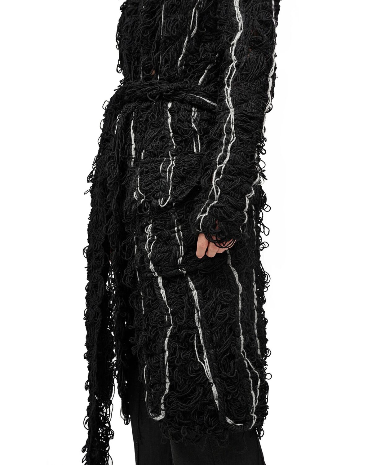 MINOAR - Fiber Bond Oracle Long Cardigan, Women's black wool cardigan with Fiber-Bond texture - 7