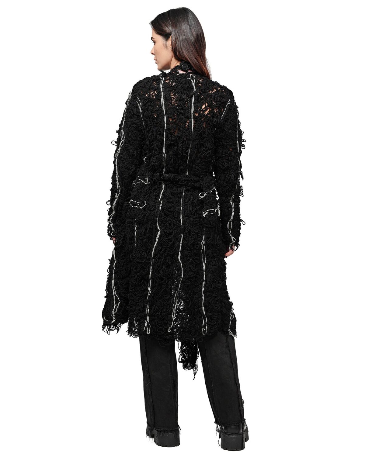 MINOAR - Fiber Bond Oracle Long Cardigan, Women's black wool cardigan with Fiber-Bond texture - 6