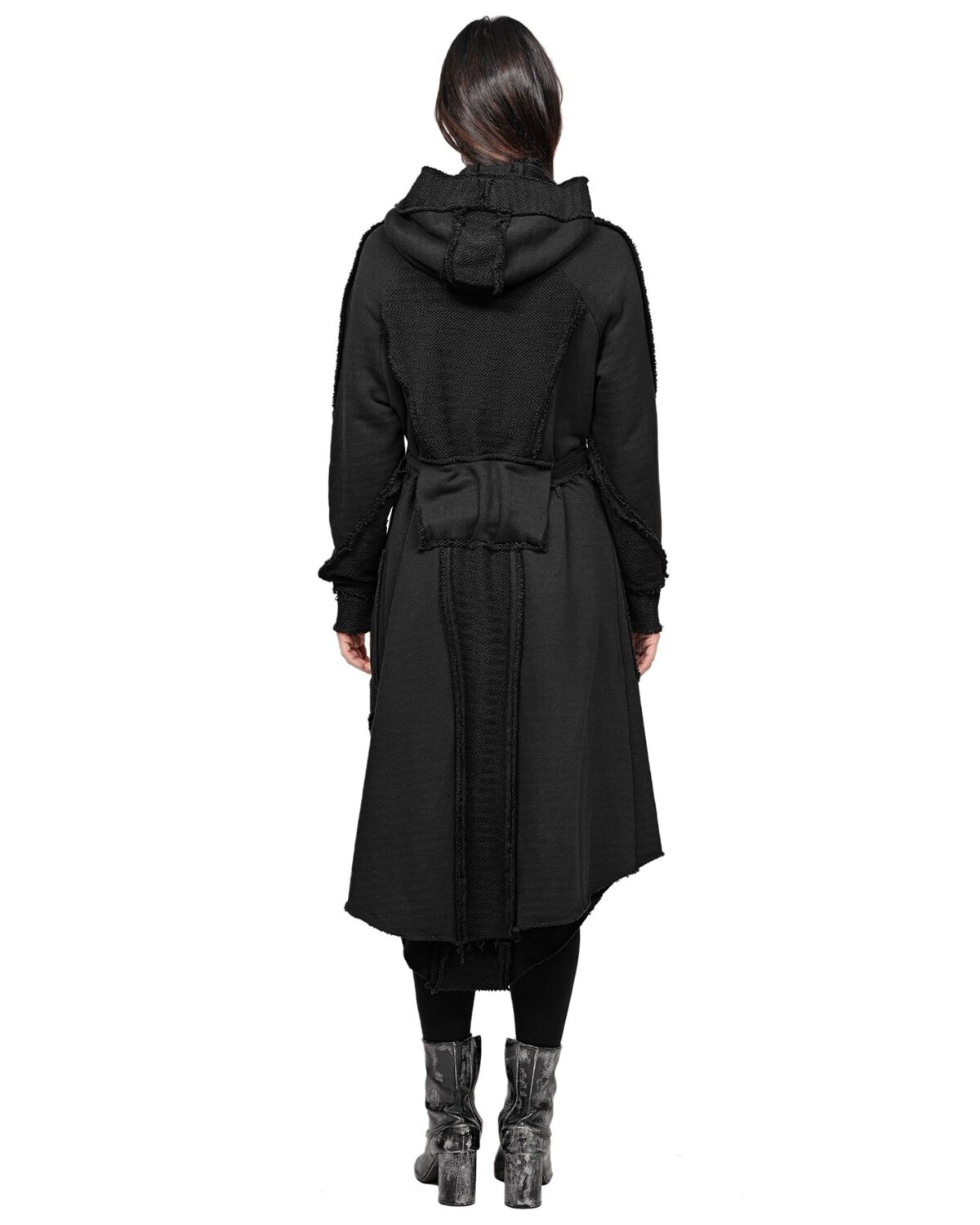 MINOAR - Reverse Edge Hood Buckle Cardigan, Women's black cotton cardigan with multi-segment construction - 4
