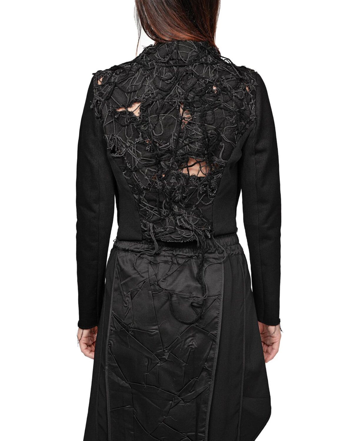 MINOAR - Grand Fiber Patch Denim Blazer, Women's black cotton blazer with Fiber-Bond texture - 4