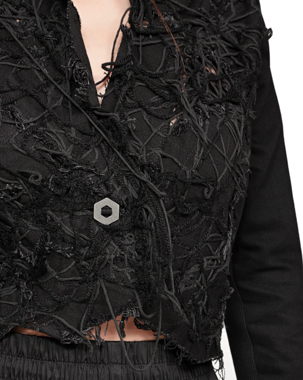 MINOAR - Grand Fiber Patch Denim Blazer, Women's black cotton blazer with Fiber-Bond texture - 7