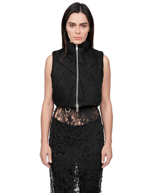 MINOAR - Linear Quilt Puffer Vest, Women's black cotton vest with raised collar - 1