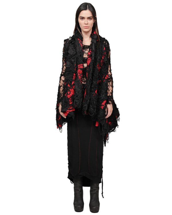 MINOAR - Fiber Bond Patch Volume Sleeveless Cardigan, Women's black cotton cardigan with Fiber-Bond texture - 1