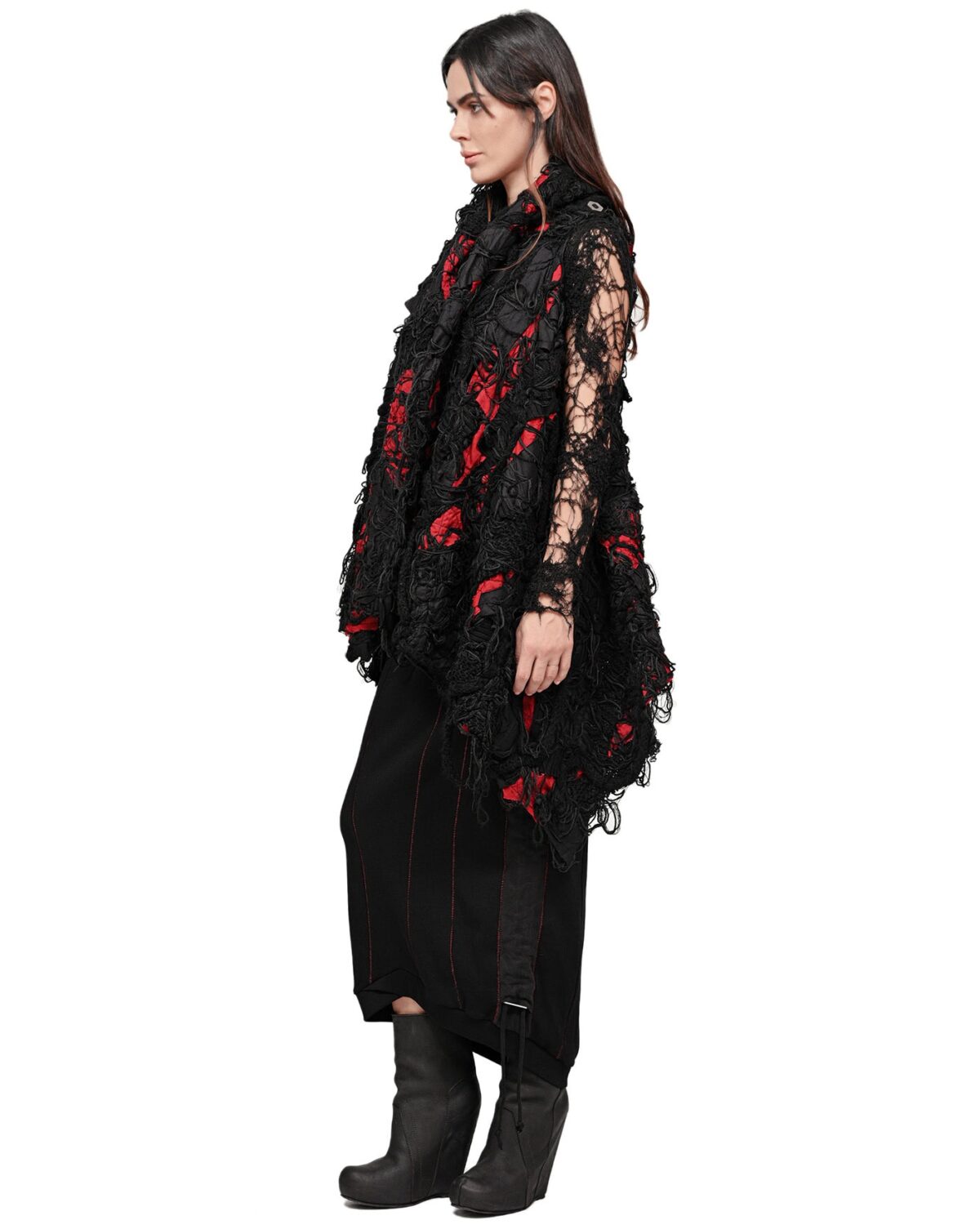 MINOAR - Fiber Bond Patch Volume Sleeveless Cardigan, Women's black cotton cardigan with Fiber-Bond texture - 4