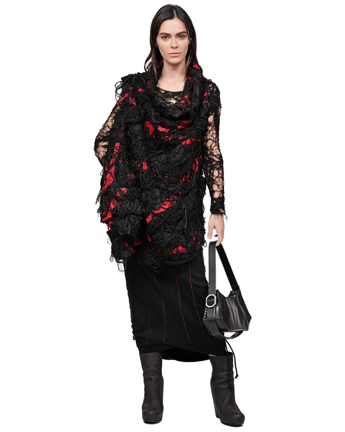MINOAR - Rib Knit Scar Stitch Transform Skirt - 6