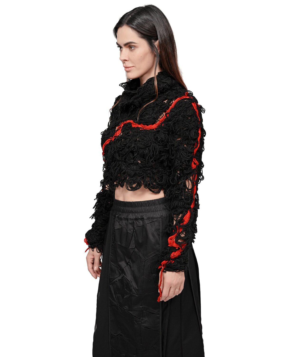 MINOAR - Fiber Bond Lava Path Sweater, Women's black wool sweater with Fiber-Bond texture - 3