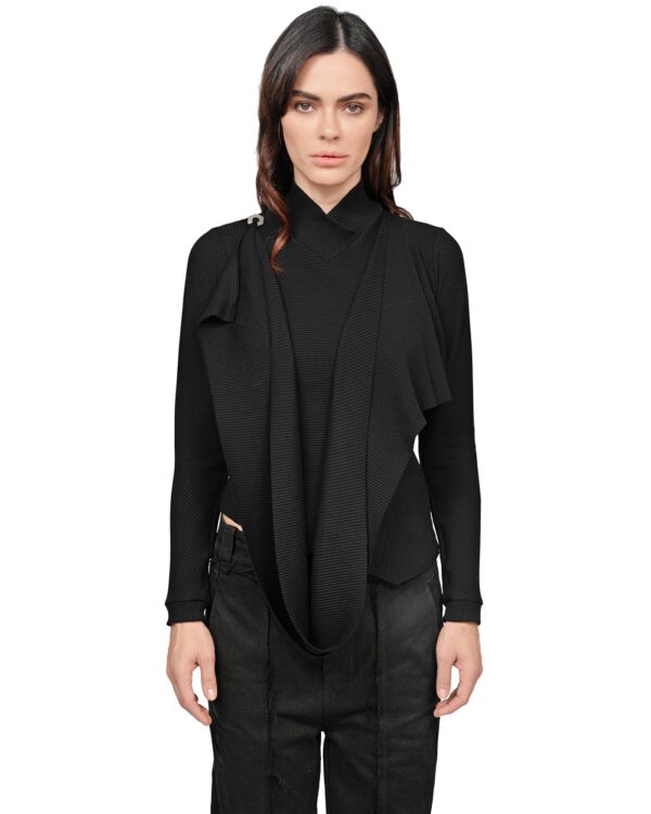 MINOAR - Drape Adjustable Layer Oracle Top, Women's black cotton top with multi-segment construction - 1
