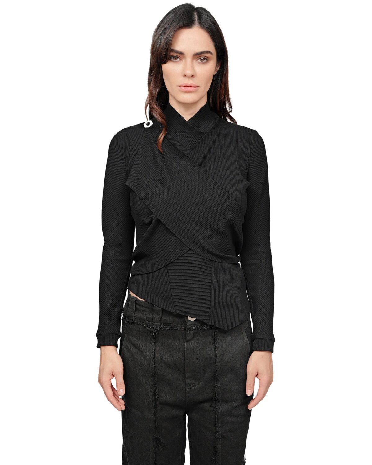 MINOAR - Drape Adjustable Layer Oracle Top, Women's black cotton top with multi-segment construction - 3
