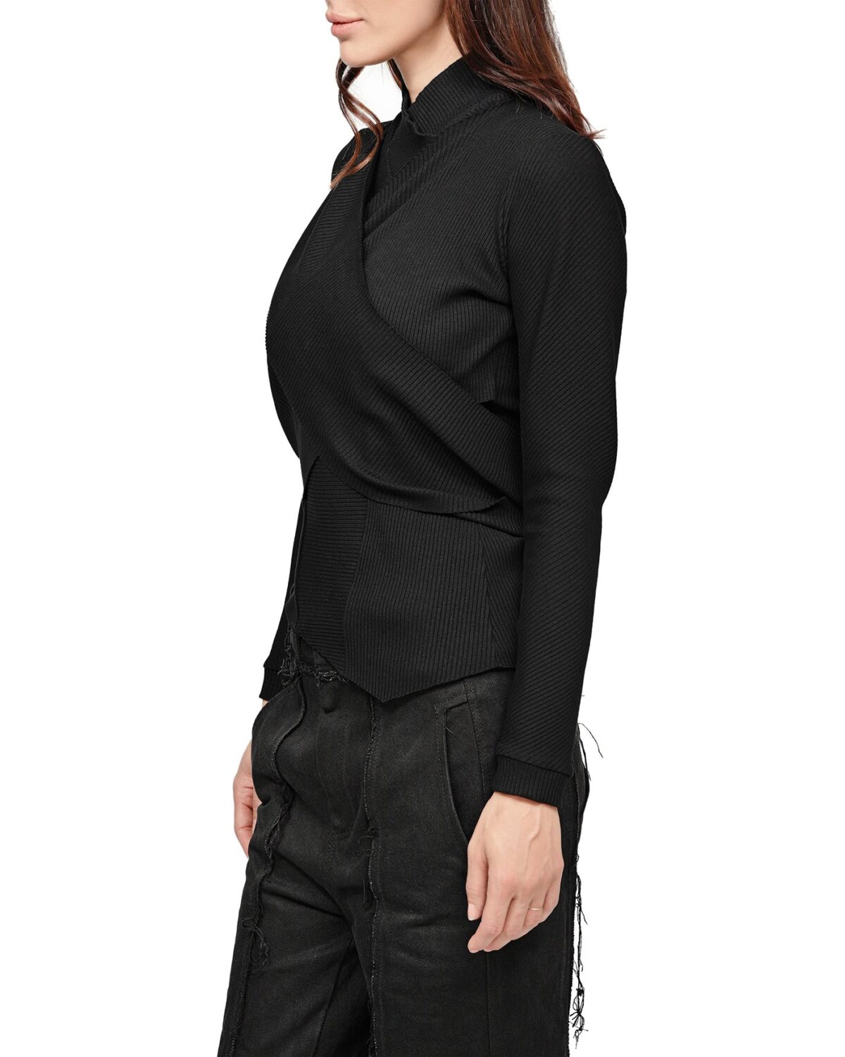 MINOAR - Drape Adjustable Layer Oracle Top, Women's black cotton top with multi-segment construction - 4