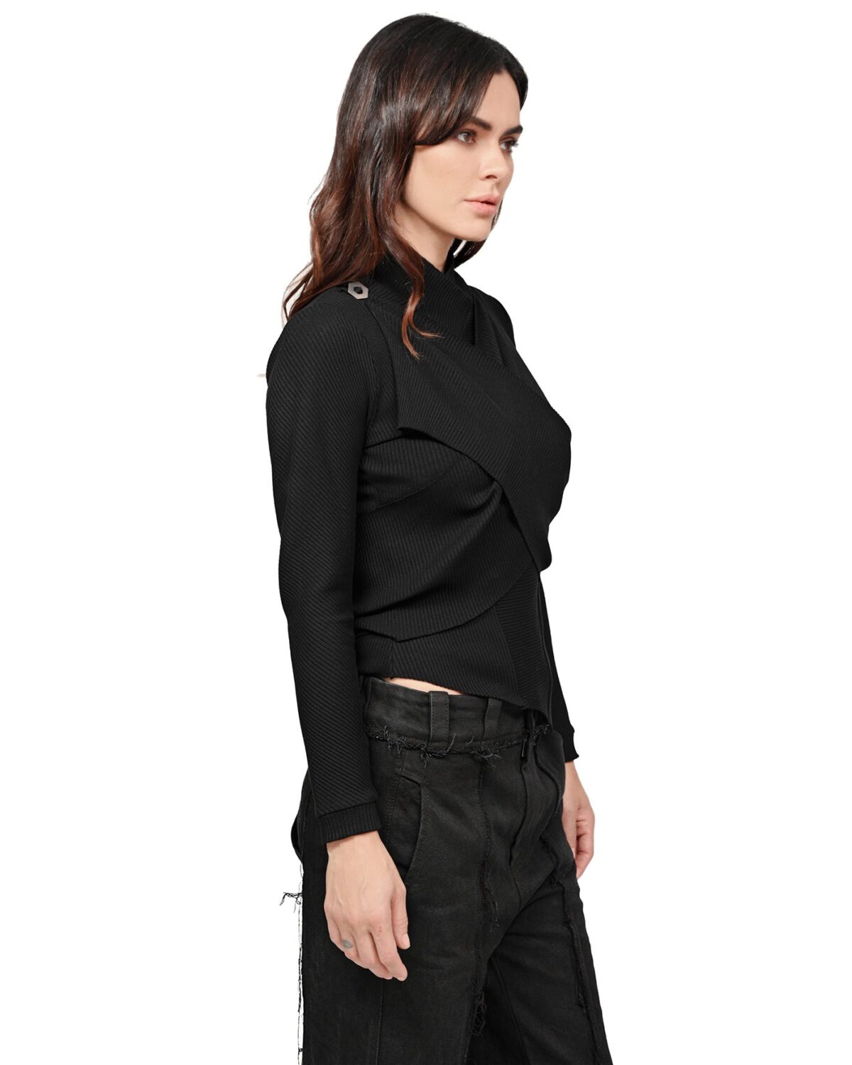 MINOAR - Drape Adjustable Layer Oracle Top, Women's black cotton top with multi-segment construction - 5