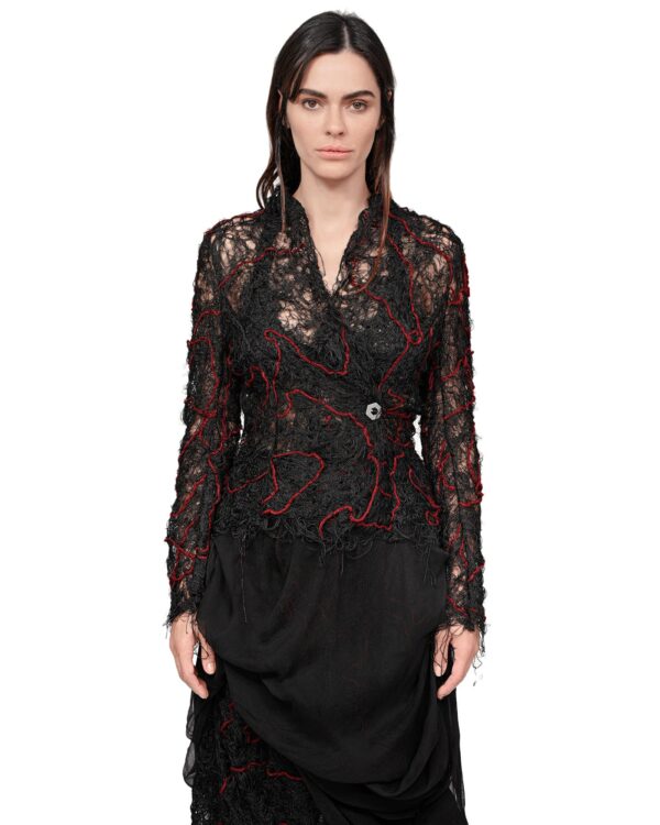 MINOAR - Fiber Bond Volcano Sheer Blazer, Women's black cotton blazer with Fiber-Bond texture - 1