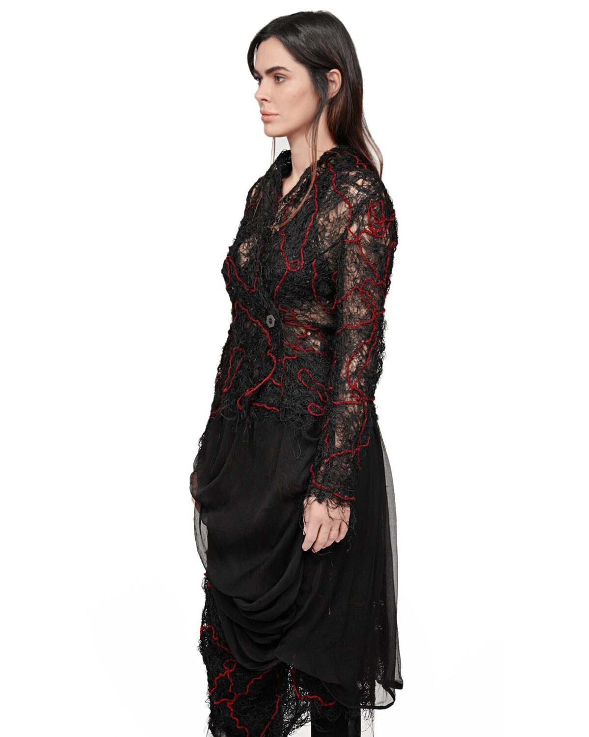 MINOAR - Fiber Bond Volcano Sheer Blazer, Women's black cotton blazer with Fiber-Bond texture - 3