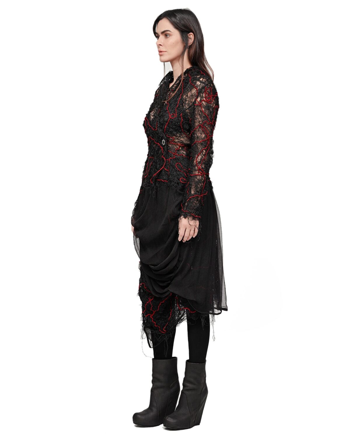 MINOAR - Fiber Bond Volcano Sheer Blazer, Women's black cotton blazer with Fiber-Bond texture - 6