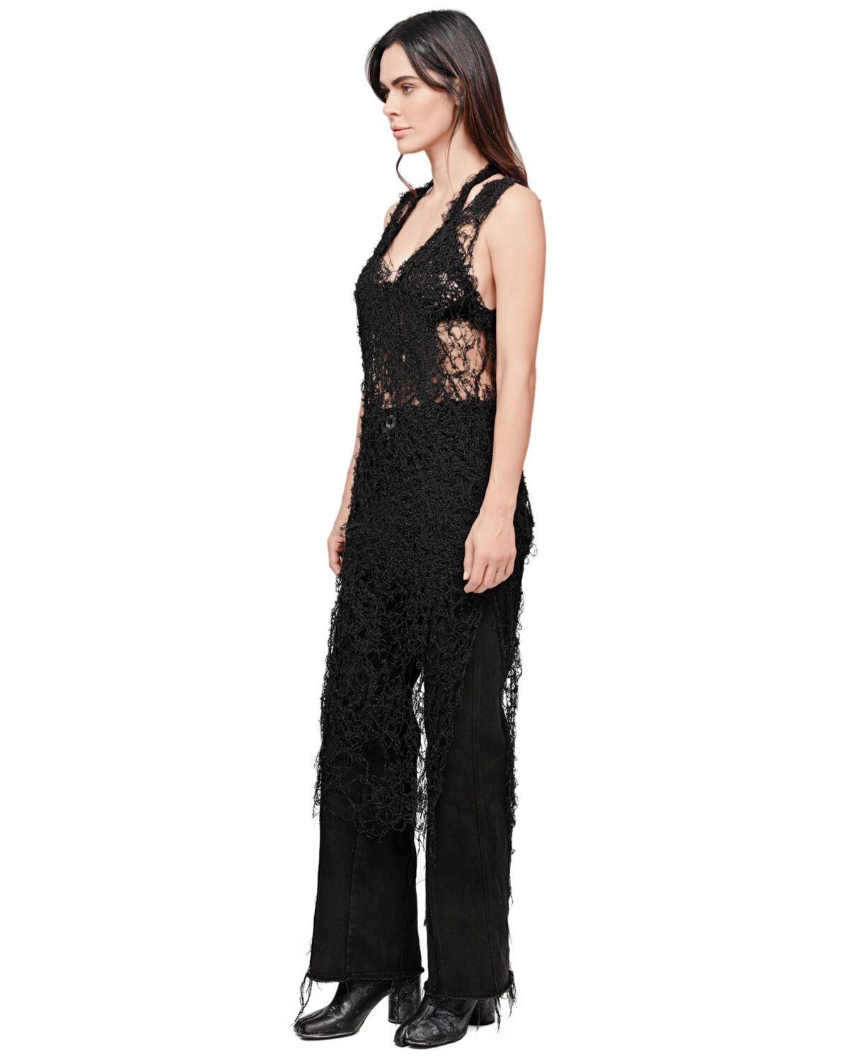 MINOAR - Fiber Bond Soft Sheer Dress, Women's black cotton dress with Fiber-Bond texture - 3