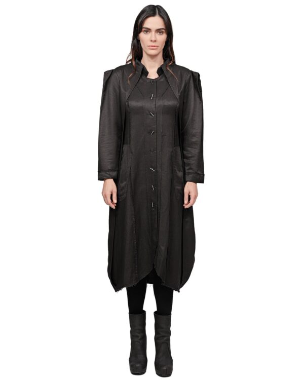 MINOAR - Hexa Silk Shantung Dress Shirt, Women's black silk dress with multi-segment construction - 1