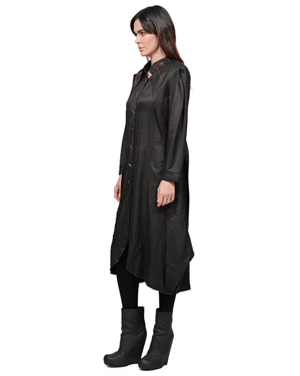 MINOAR - Hexa Silk Shantung Dress Shirt, Women's black silk dress with multi-segment construction - 3