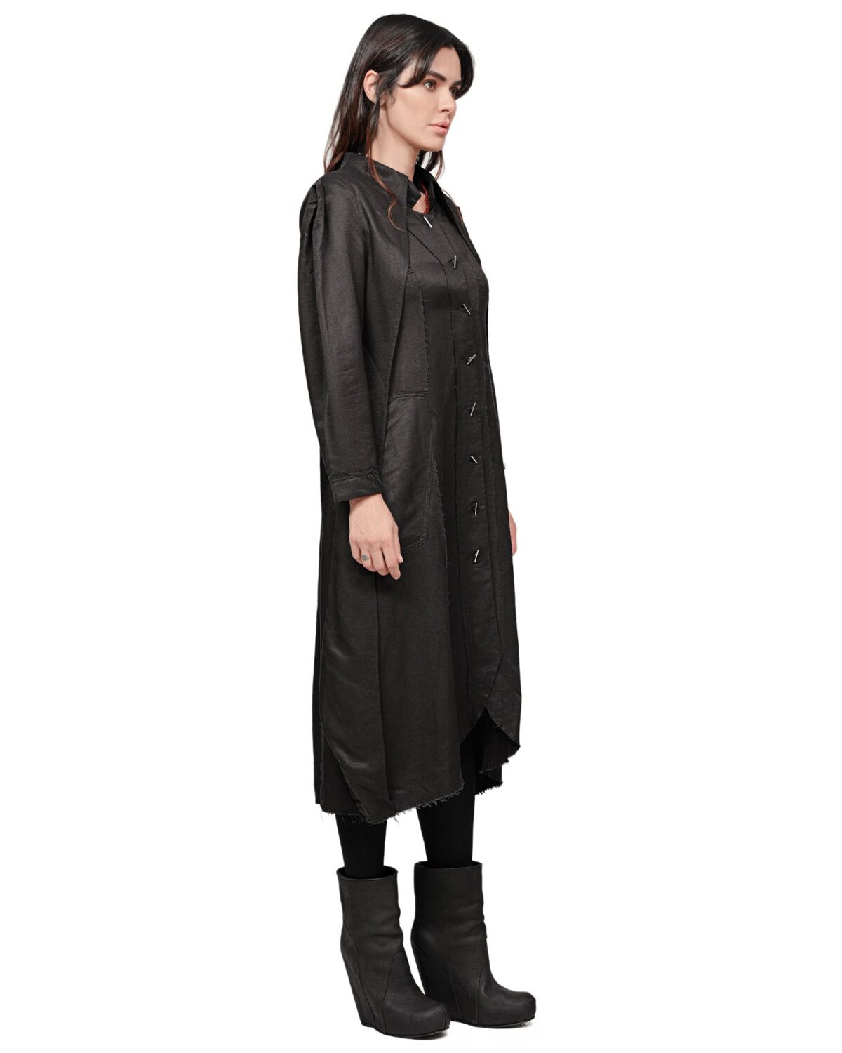MINOAR - Hexa Silk Shantung Dress Shirt, Women's black silk dress with multi-segment construction - 4