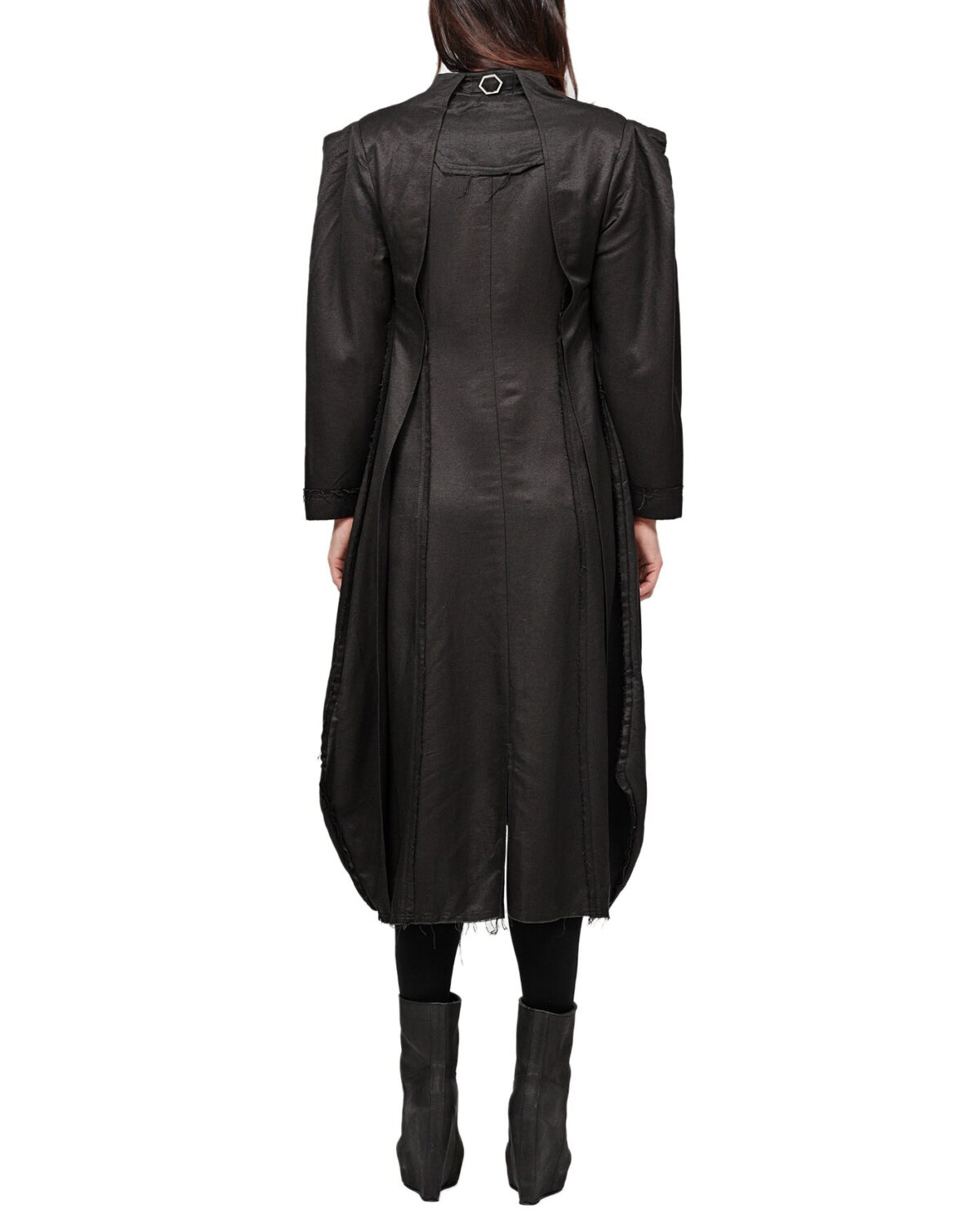 MINOAR - Hexa Silk Shantung Dress Shirt, Women's black silk dress with multi-segment construction - 5