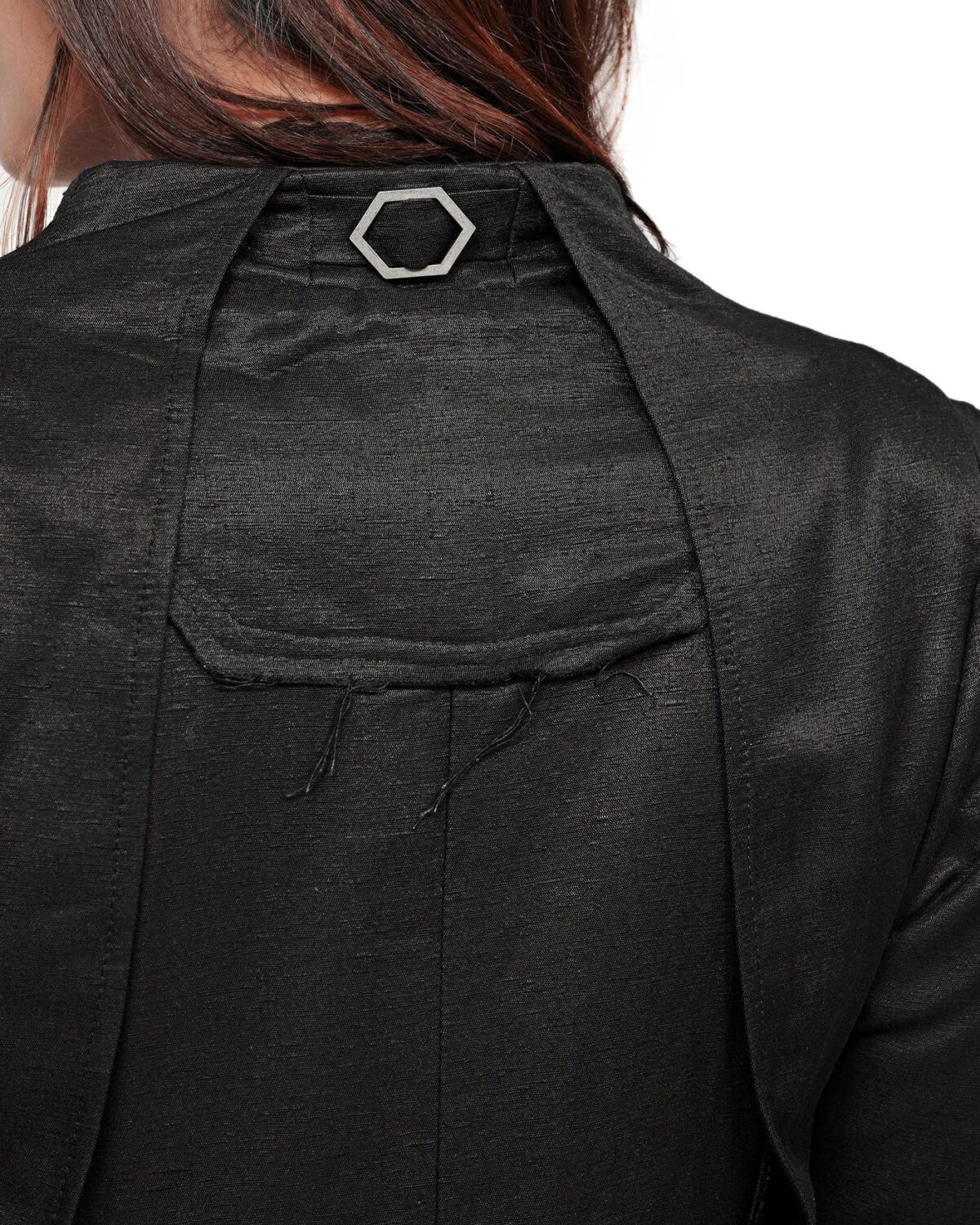MINOAR - Hexa Silk Shantung Dress Shirt, Women's black silk dress with multi-segment construction - 7