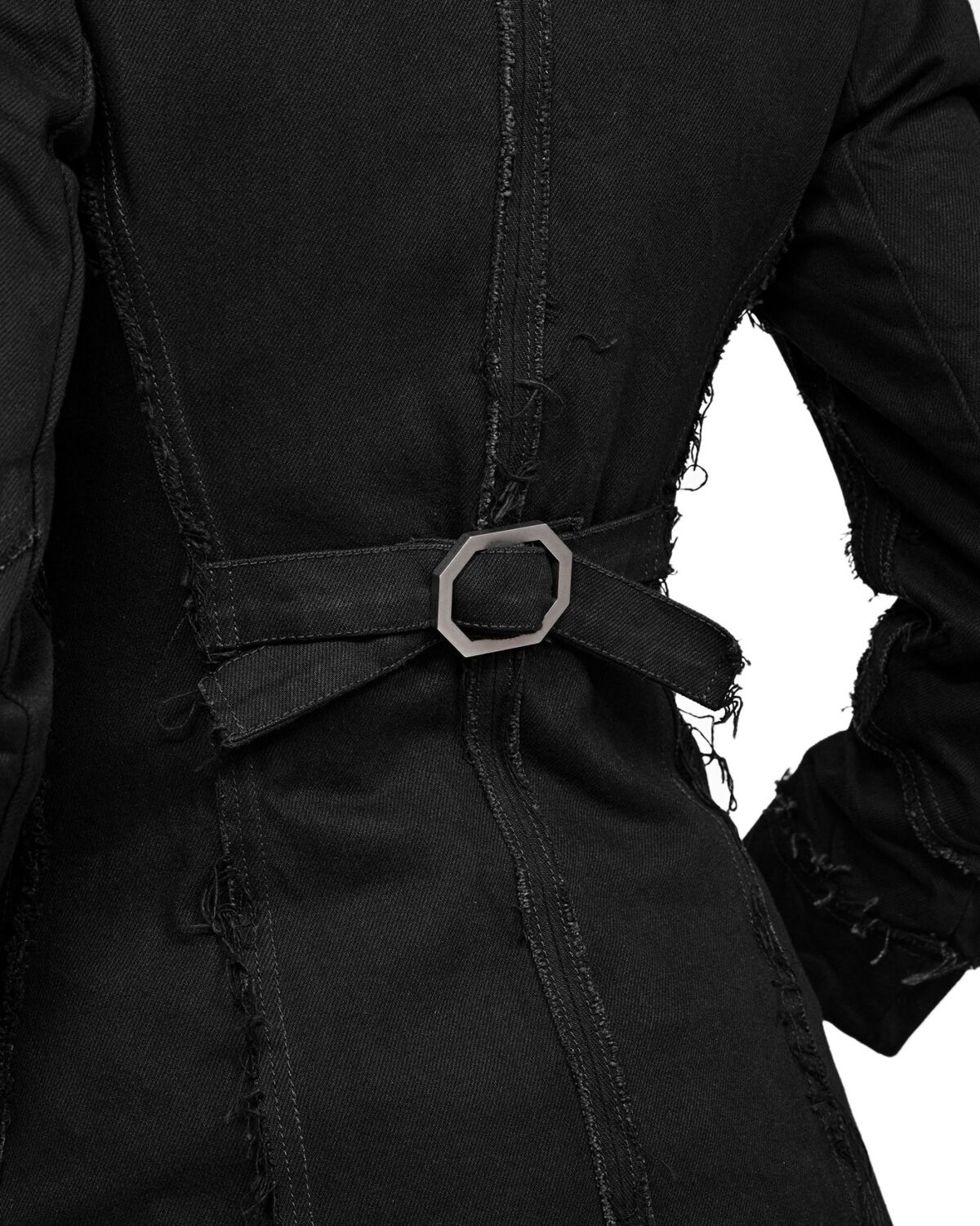 MINOAR - Angular Denim Washed Collar Coat, Women's black cotton coat with multi-segment construction - 7