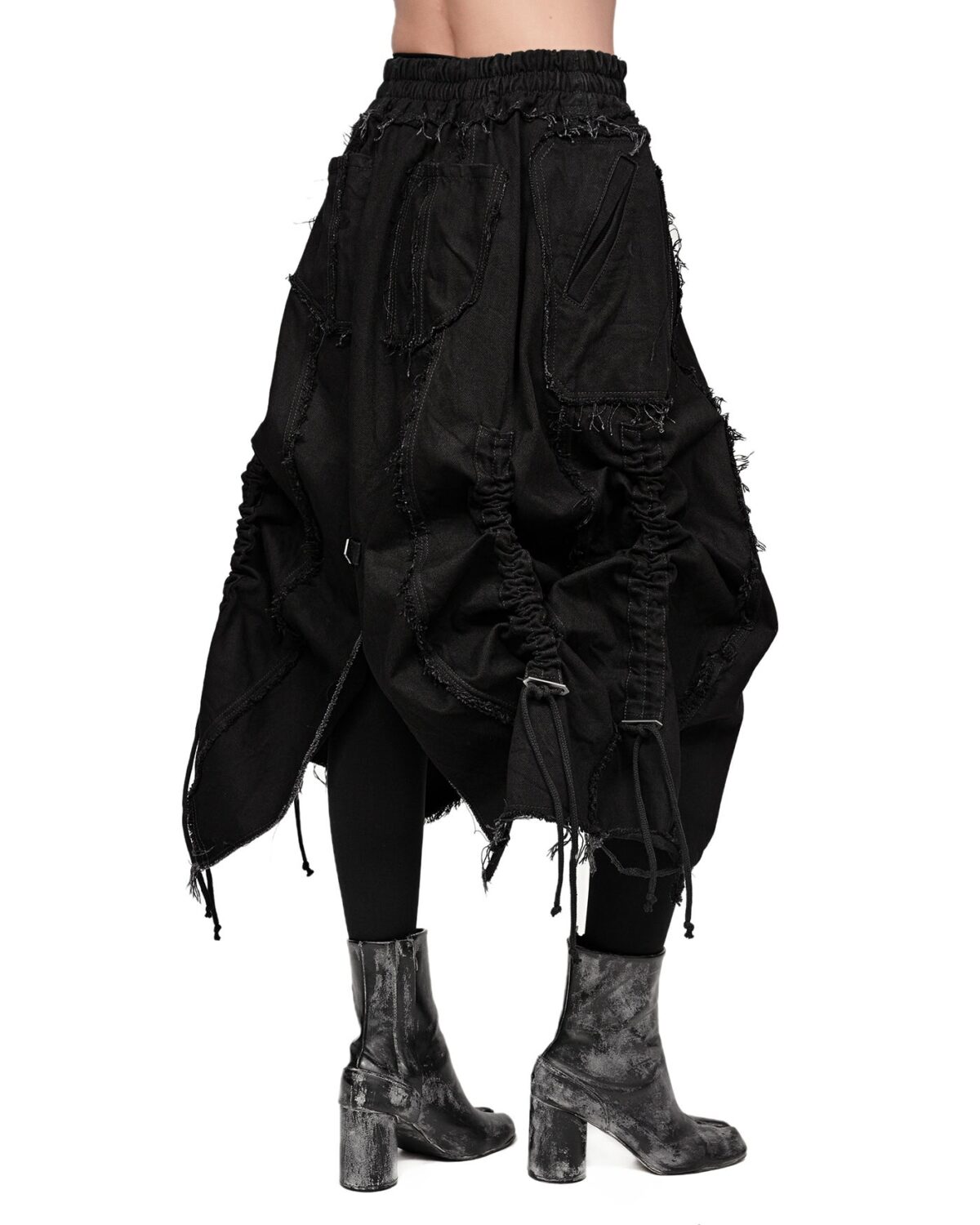 MINOAR - Cargo Volume Transform Denim Skirt, Women's black cotton skirt with cargo pocket detail - 8