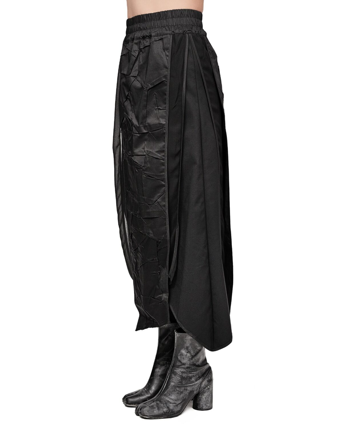 MINOAR - Crushed Drape Layers Sheer Skirt, Women's black cotton skirt with diagonal welt pockets - 4