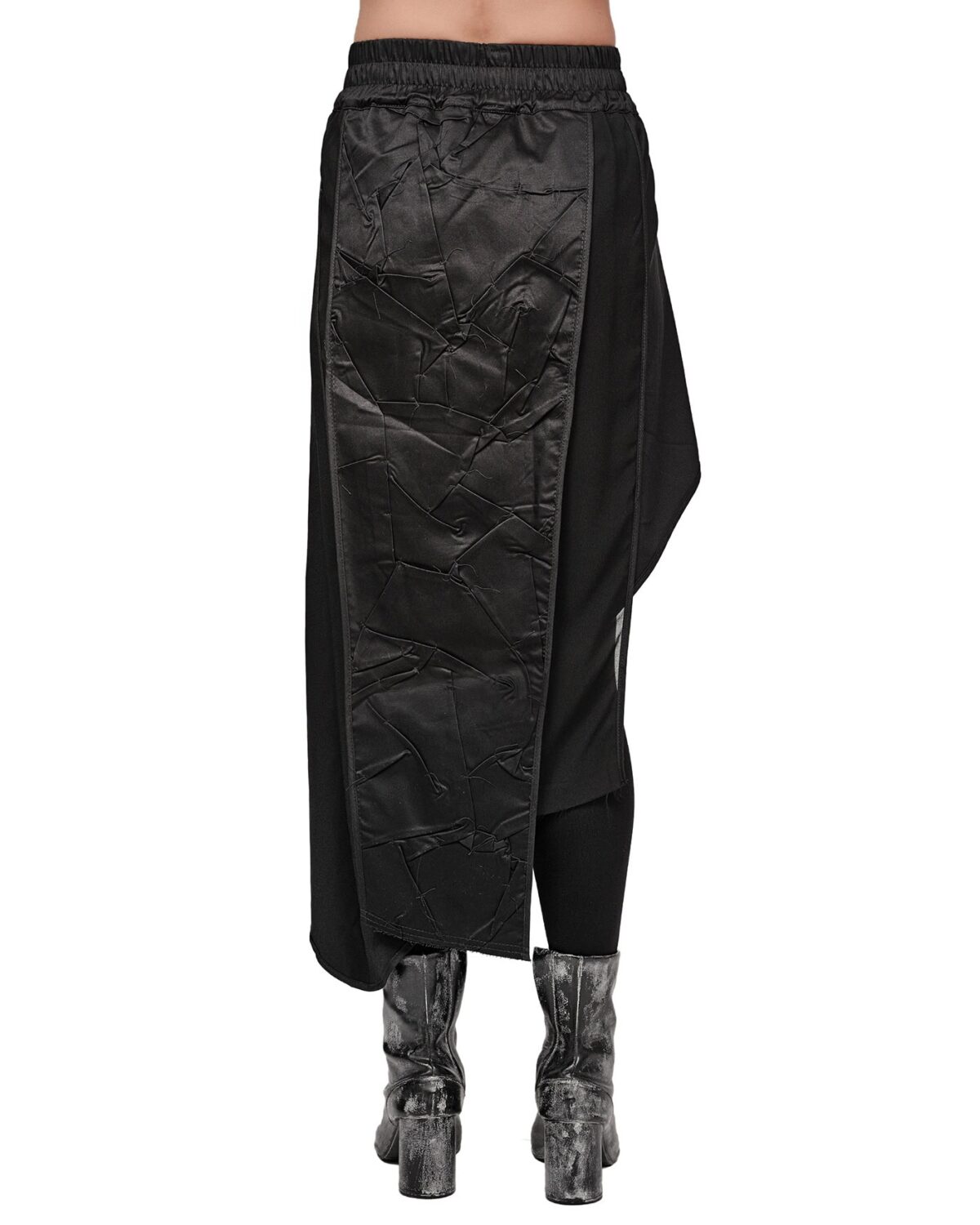 MINOAR - Crushed Drape Layers Sheer Skirt, Women's black cotton skirt with diagonal welt pockets - 5