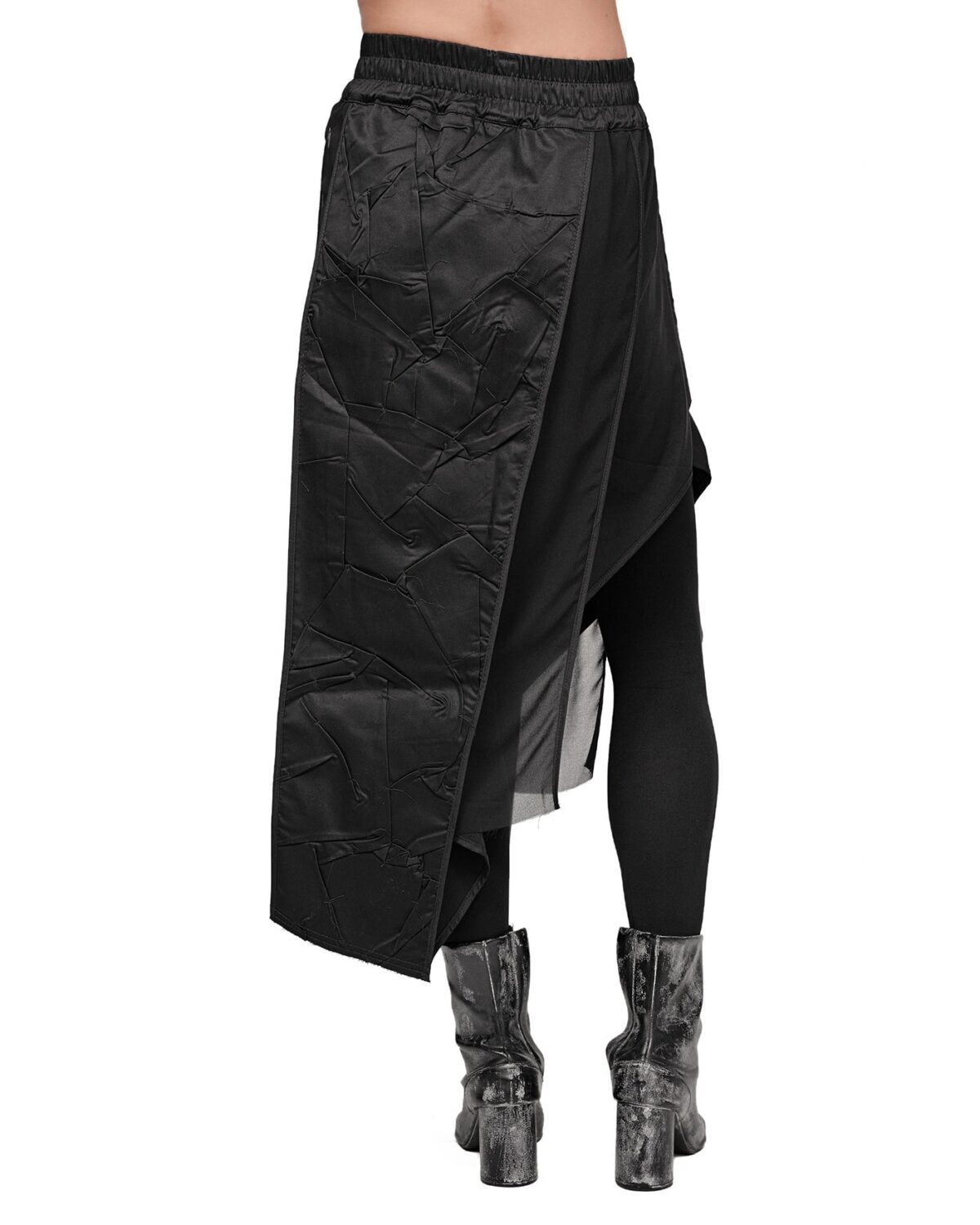MINOAR - Crushed Drape Layers Sheer Skirt, Women's black cotton skirt with diagonal welt pockets - 3